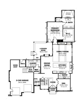 Contemporary house plan main level. See details at Houseplans.com.