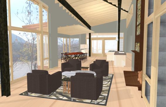 The main level’s elevation, some 20 feet above grade, give it the feeling of a tree house.