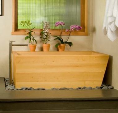 This Alaskan-based company fabricates authentic traditional Japanese wooden bathtubs from cedar and other species such as teak. All the wood used is from vertical grained, quartersawn heartwood. Custom sizes, shapes, and depths are available. 
woodentubs.com.