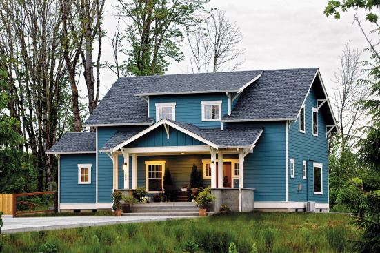 The SIPs-built Hilltop Craftsman House has a HERS rating of 37. Designer Peter Bergford used triple-pane windows, a heat recovery ventilator, and a ductless heat pump in the Olympia, Wash., home.
