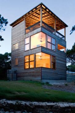 This vertically oriented structure is a bedroom annex for an adjacent 1930s cabin. Half of the second floor and virtually all of the third are devoted to sheltered outdoor rooms.   2009 rada  Tower House, Leander, Texas  Merit Award/Outbuilding  Andersson•Wise Architects, Austin, Texas