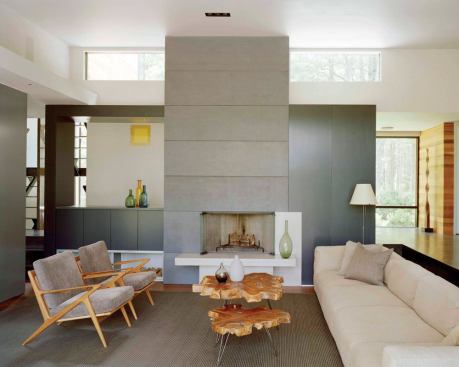 The house's main living areas are several steps lower than the entry level.