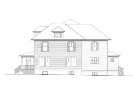 On the new right elevation, single double-hung windows were replaced with twin double hung windows to pull in as much western light as possible while maintaining privacy on the street side of the house.