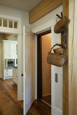 Thompson used other carriage house forms like throughout the house, for example a typical hay shaft was used to house the elevator.