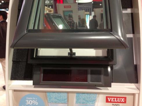 Velux  Eliminating complex wiring challenges and providing homeowners with tax rebates, the new solar-powered operable skylight from Velux can be opened and closed 100 times with one full charge of the integrated battery. A rain sensor automatically closes the remote-controlled skylight and a built-in fail-safe feature prevents opening if the battery is too low to subsequently close the skylight. 
www.veluxusa.com
