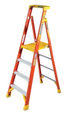 Werner Ladder&nbsp;The Podium Series step ladder has an oversize top step that functions as a standing platform, and a waist-height guard rail doubles as a tray for small tools and parts. The features make it possible for users to safely and comfortably work facing any direction, with no possibility of standing too high on the ladder. The ladders will be available with platform heights of 3, 4, 6, 8, and 10 feet. 
us.wernerco.com