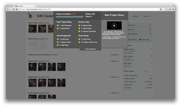 The Project Assistant can be accessed from anywhere on the site and offers text and video tutorials for uploading plans and photos as well as other troubleshooting support.