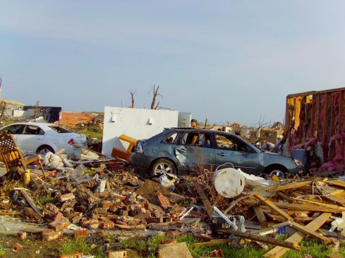 An intact Twister Safe tornado shelter sits in the center of a zone of total devastation near the center of the killer tornado track. Twister Safe units saved more than two dozen lives during the storm.