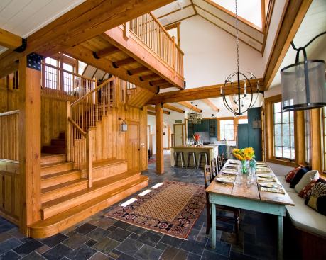 Many of the repurposed timber beams come from old two-flat apartment buildings in Chicago.