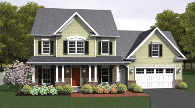 6. Colonial with Bonus: This classic colonial makes the most of its 1,775 square feet with an open and flowing living space on the first floor and generous bedrooms upstairs. A clever storage and drop-off area from the garage enters to the kitchen, and a dining room with tray ceiling crowns this livable floor plan designed with families in mind. For more images and information, click 
here.