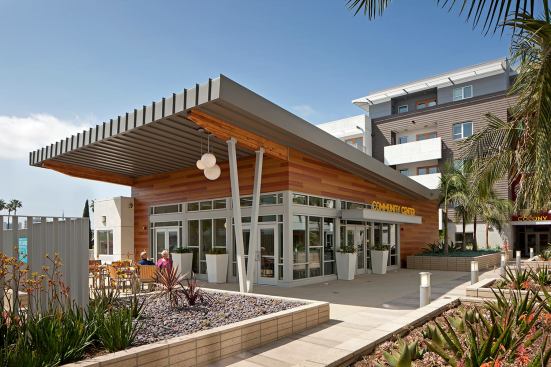 Grand, Seniors Housing Community. Builder: Cobalt Construction. Architect: Studio One Eleven. Complete with a fitness center, community theater, dog park and art studios, the Long Beach Senior Arts Colony is not your grandma's nursing home.