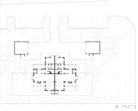"We did build in flex space in the form of the lower level bedroom," Christensen says of the first floor layout.  "The programmatic intent was that this could serve as a separate unit which could house up to two students who for whatever reason may need additional adult supervision in the form of the faculty family living in that unit.  In other instances it can be used as either an office or a fourth bedroom if needed."