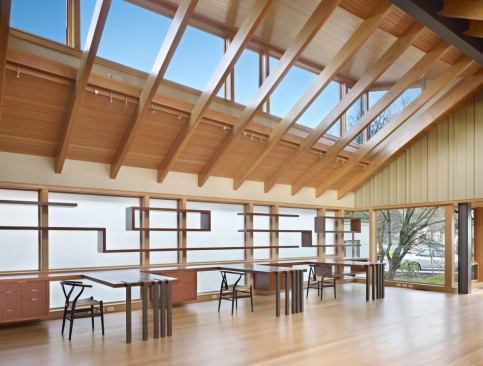 Finne’s built in cabinetry and reading desks are integral to the design.