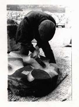 Noguchi working on Black Sun at Mure, Japan Studio, c. 1960s