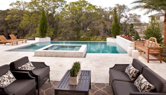 Consisting of high-end production homes aimed at move-up buyers and affluent singles, “Gasparilla” is part of a master-planned community. Outdoor living is highlighted here, with an infinite-edge pool and spa, and lush landscaping. Project: Gasparilla, Starling at FishHawk Ranch, Lithia, Fla.; Builder: Homes by WestBay, Apollo Beach, Fla.; Architect: Sharp Design Studio, Tampa, Fla.; Developer Newland Communities, Tampa; Landscape Architect Hunter Booth, Fort Lauderdale, Fla.