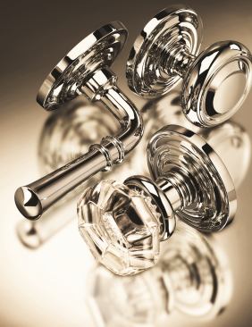 Omnia Prodigy marks the luxury brand’s entrance into the moderately priced door hardware market. Inspired by the company’s most popular latchsets, styles range from a sleek modern lever to a sparkling glass knob. Further customization is made possible with four unique concealed screw mounted roses. The solid brass latchsets are are offered in six finishes. 
www.omniaindustries.com