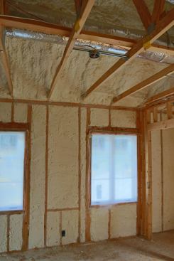 Open cell foam does a nice job of thoroughly insulating this house.