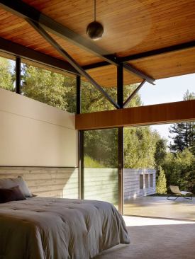 The master bedroom is dug into the hillside.