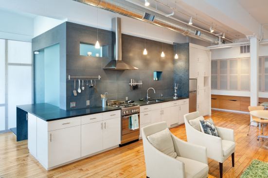 The kitchen area in the wife's loft space.