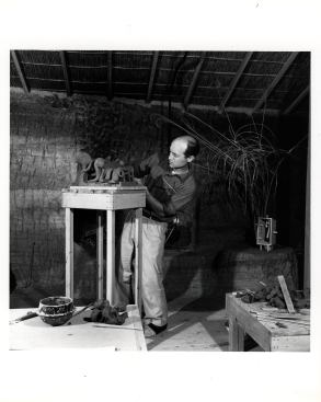 Noguchi working on ceramics in his Kamakura, Japan studio, c. 1952
