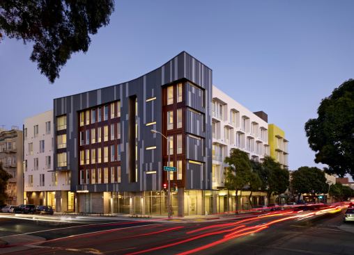 Rising on an urban infill site freed by the collapse of a freeway, Richardson Apartments provides studios for formerly homeless residents.