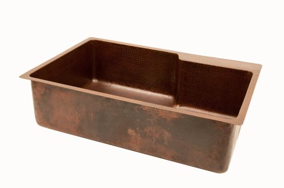 This is the first and only surface-mount “replacement” sink that is available in copper, its manufacturer says. It’s made from 99.7% grade A recycled copper, and is a replacement for the stainless steel sink that is in so many kitchens. It has an exterior dimension of 33 inches by 22 inches by 9 inches with a 4-inch faucet deck. 
http://www.premiercopperproducts.com/.