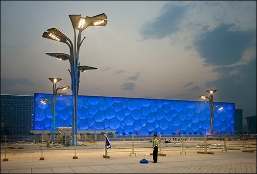 Beijing National Aquatics Centre for the 2008 Olympics, aka the Water Cube, by PTW Architects, CSCEC International Design, and Arup Engineering.