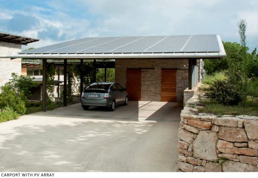 A 12-kW Sharp solar PV system is mounted on the carport roof.