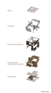 The exploded axo shows the various design elements of the home.