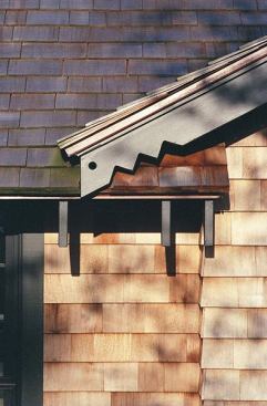 This zig-zag detail appears throughout the house-inside and out. Architect Jacob Albert says it came from trying to add a fun yet rustic detail that blends the dual themes of seaside cottage and mountain cabin.