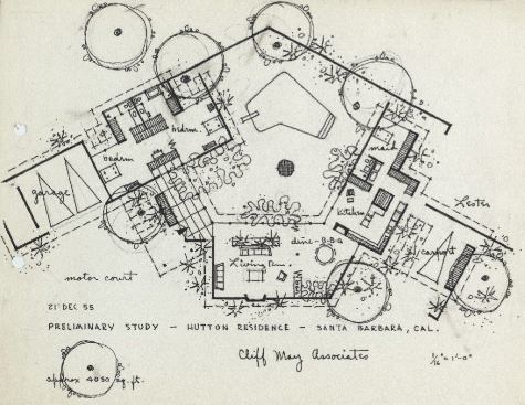 Cliff May, Hutton house, 1955  Drawing by Jack Lester