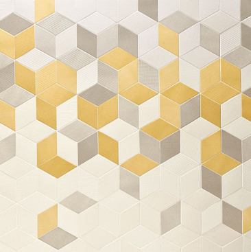 Known for daring textured tiles, Mutina unveiled Tex—a three-dimensional and multi-colored collection of 4.5-inch-by-8-inch rhombus-shaped glazed porcelain tiles. Each of the eight available colors is made up of three shades and five textures taken from textiles that are randomly mixed into the box. www.mutina.it.
