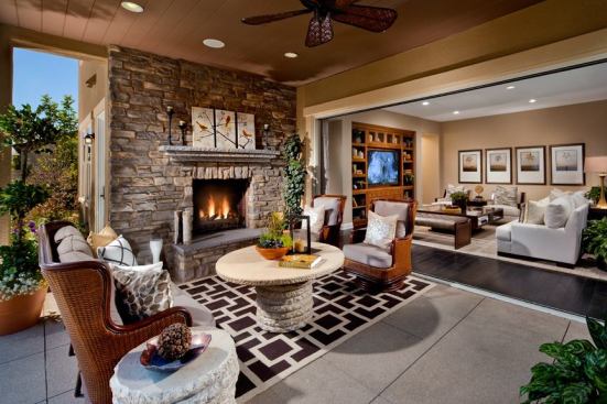 California rooms, linked to the great room/kitchen areas are another common feature in Standard Pacific Homes' redesigned houses. This one is in a model home at Bellasario in San Digeo, Calif.
