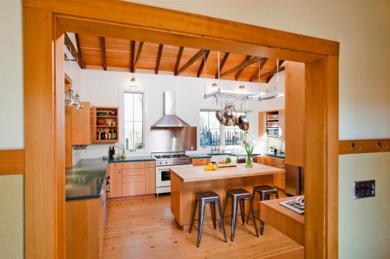 The original house was 100-years old, and despite a major redo, Idea Garden, as the house is called, reflects the farmhouse feeling. Salvage timbers are used throughout the house. 
Project:
Idea Garden, Healdsburg, Calif. 
Architect: Arkin Tilt Architects, Berkeley, Calif. 
Builder: Earthtone Construction, Sebastopol, Calif.