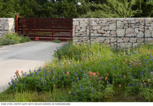 88% of construction waste was diverted from the landfill. Stone excavated from the site for the foundation fills gabion walls which act as permanent erosion controls and delineate the native, drought-tolerant features of the site. Once the landscape has been established, the owners' goal is for net-zero water use.