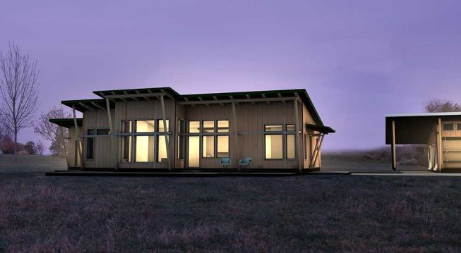 A rendering of the smallest plan in the Zum home line, the most modern of Unity’s four home collections.