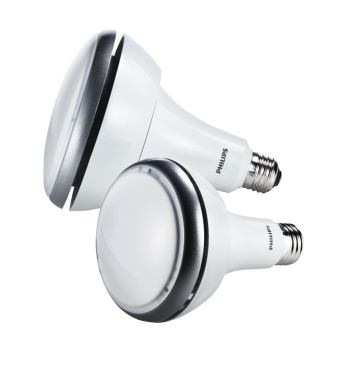 Philips wanted an LED with a smooth, white design that blended into ceilings cleanly—nothing odd-looking or distracting. Its solution is the Endura LED AirFlux, which is available in two reflector designs, PAR and BR. The PAR-38 is dimmable to 10 percent of full output and draws 19.5 watts to deliver up to 1200 lumens with a color rendering index of 84 and a color temperature of either 2700K or 3000K. The bulbs are instant-on and have an average rated life of 45,000 hours, or about 41 years. They’re also Energy Star qualified. Philips. 800-937-5483. 
www.usa.lighting.philips.com.