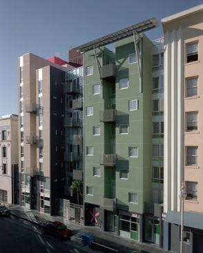 Curran House, in San Francisco's Tenderloin District, has no parking, which frees up space and money for additional homes and office space for the nonprofit developer.