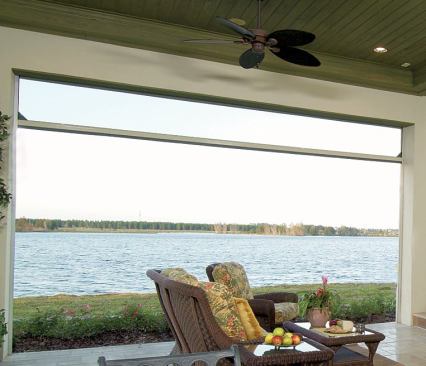 Screen Play: Yes, the insects of are a problem in Florida, especially along waterfront properties. But who wants on of those permanent screens for a seasonal problem? The answer is a retractable insect and sun screen from Phantom Manufacturing that not only keeps insects from invading the loggia, but also reduces solar heat gain and ultraviolet rays while stile allowing ample ventilation through the space.