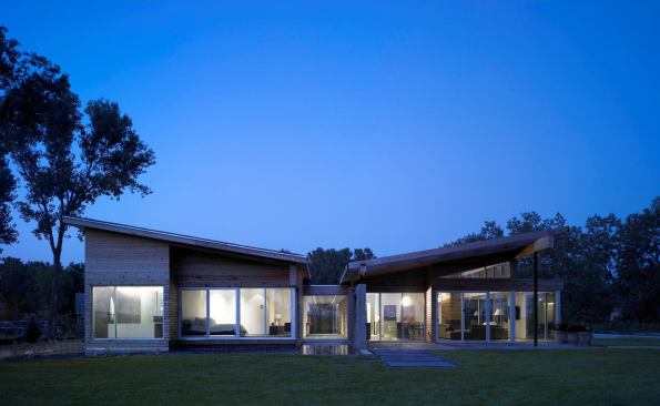 The river-front elevation includes (from left to right) the master bath, master bedroom, entrance hall, and great room.