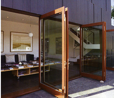 Folding doors allow views of the backyard and allow cross ventilation.