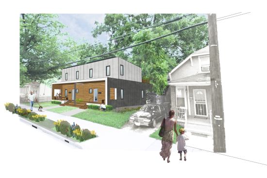 This rendering shows the modified version of the home, which will be a duplex.