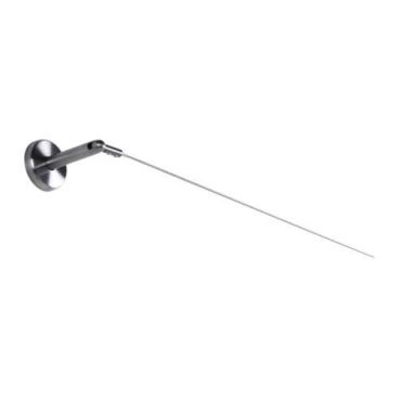 Ikea Instead of a typical shower curtain rod, try 
Ikea’s Dignitet stainless steel wire system. For only $12.99, you get one curtain wire and two wall-mounted fixtures. It’s easy to install, and you can order it with a corner piece for flexible application.