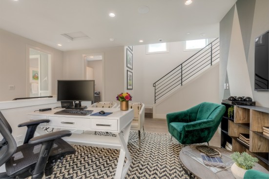 In the Ray Meadows community, architect Dahlin Group and builder Tri Pointe Homes modeled an office in some flex space by the stairs.