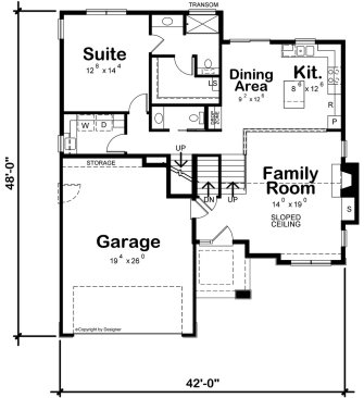 Narrow-Lot House Plan 20-2519 Main Floor Plan. See Details at Houseplans.com.