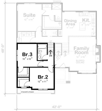 Narrow-Lot House Plan 20-2519 Upper Floor Plan. See Details at Houseplans.com.