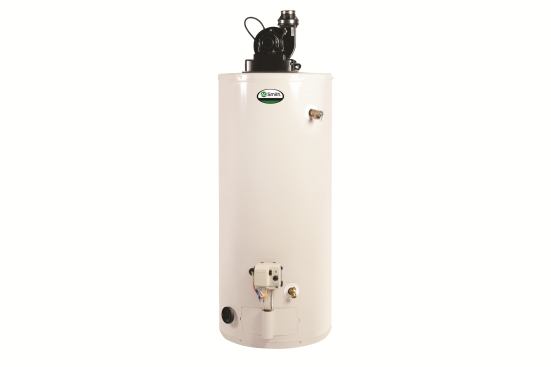 A.O. Smith Featuring a 50-gallon tank and 50,000 BTU propane burner, the GPVT-50 (LP) Power Vent delivers a first hour rating of 96 gallons. Designed for flexibility in installation options, the unit features the company’s exclusive three-position rotatable blower outlet. A CoreGard anode rod with a stainless steel core protects the tank against corrosion. With a 0.7 EF rating, the unit is Energy Star qualified. 
www.hotwater.com
