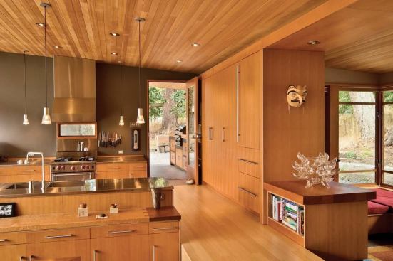 residential architect July 2006  K = B Studio: Culinary Connection   architect/landscape architect: Prentiss Architects, Seattle; general contractor: Ravenhill Construction, Friday Harbor, Wash.;  resources: bathroom fittings and fixtures: Lacava; dishwasher: Miele; kitchen fittings and fixtures: Dornbracht; oven: Wolf; patio doors: Quantum Windows & Doors; refrigerator: Sub-Zero photography: Jeff Mason.    Architect Geoffrey Prentiss often incorporates layers into his architecture. It's a device he picked up while living and studying in Japan, and one that still resonates in his work. Using various natural wood species within the main house, for example, creates an intimate, casual mood.