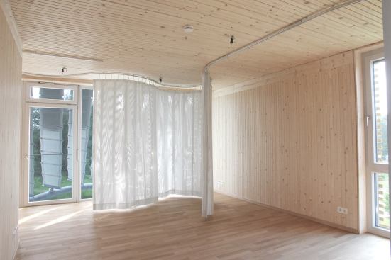 The curtains as easily movable room dividers - position 2.