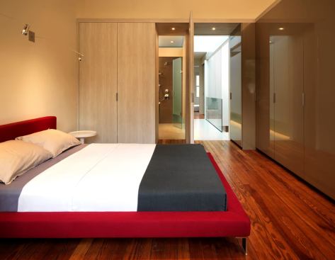 There is no mistaking the majesty of the simple and sleek master suite at the front of the second level.   2011 Remodeling Design Awards (September)  Whole-House Remodeling $250,000 – $500,000  Kube Architecture, Washington, D.C.